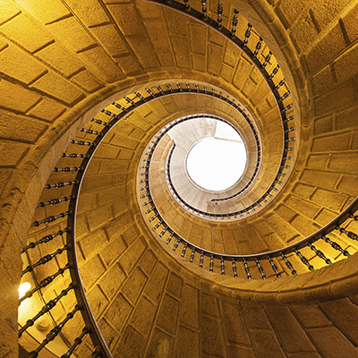 Helical staircase in Santo Domingo de Bonaval. Santiago de Compostela, Spain